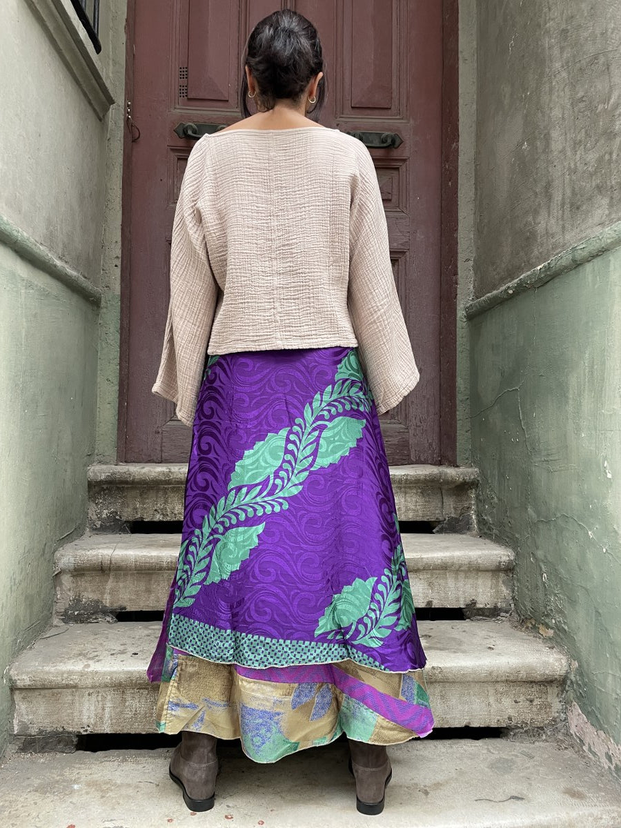 Bohem Nepal Mor Desenli Bağlamalı İpek Etek