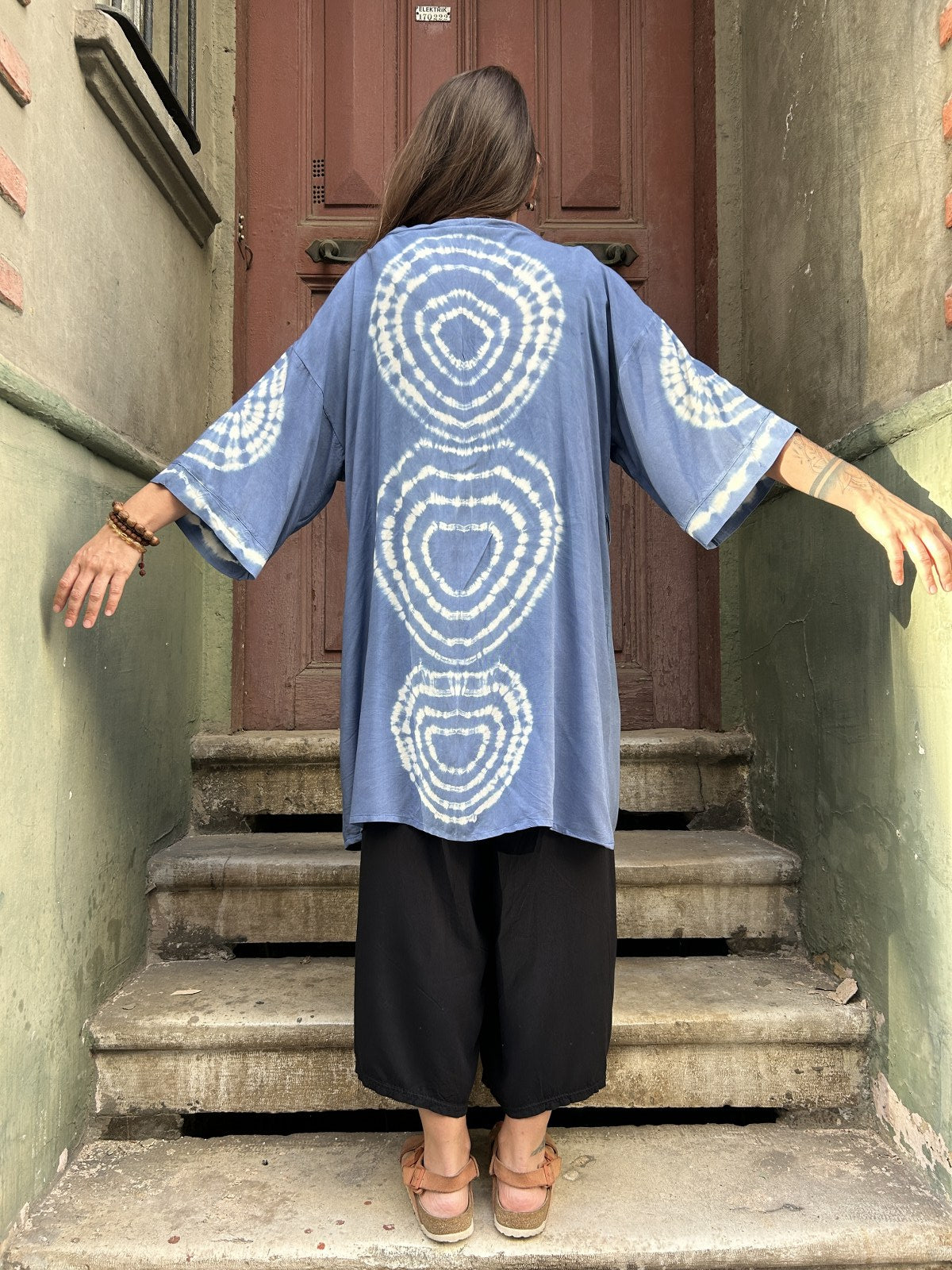 Bohem Batik desenli kimono, %100 viskon kumaştan el yapımı, M-XL bedenlere uygun, rahat ve şık bohem tarzda uzun kimono.