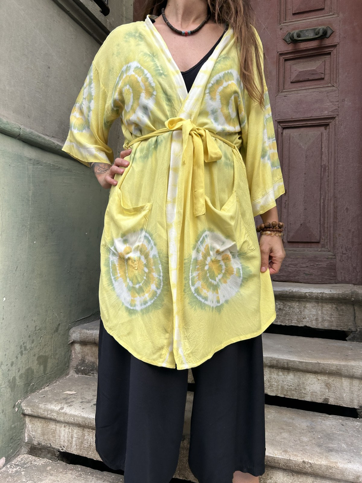 Bohem Batik desenli kimono, %100 viskon kumaştan el yapımı, M-XL bedenlere uygun, rahat ve şık bohem tarzda uzun kimono.