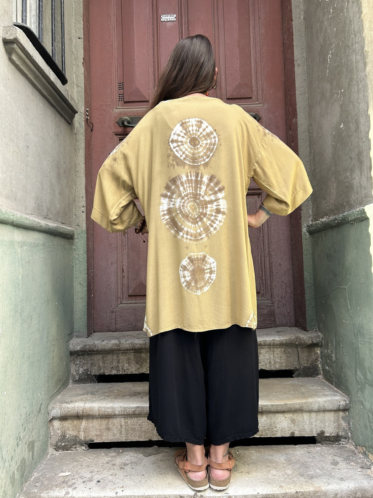 Bohem Batik desenli kimono, %100 viskon kumaştan el yapımı, M-XL bedenlere uygun, rahat ve şık bohem tarzda uzun kimono.