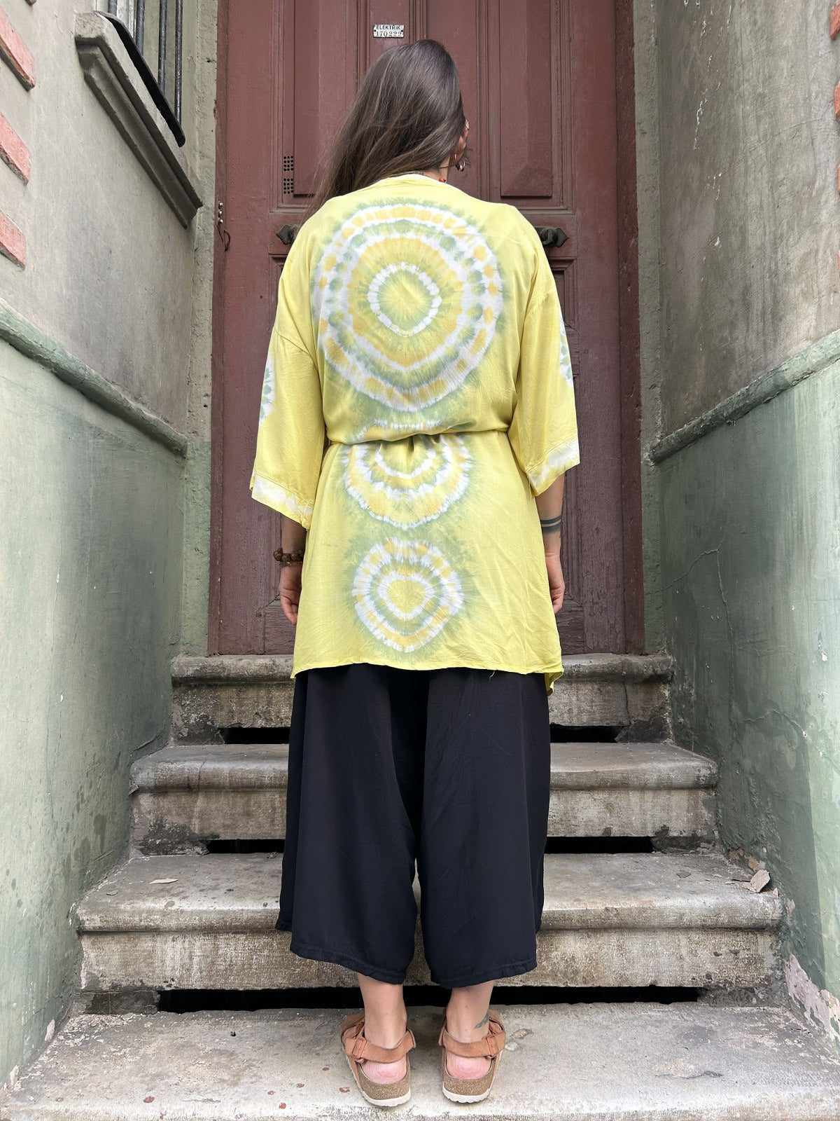 Bohem Batik desenli kimono, %100 viskon kumaştan el yapımı, M-XL bedenlere uygun, rahat ve şık bohem tarzda uzun kimono.