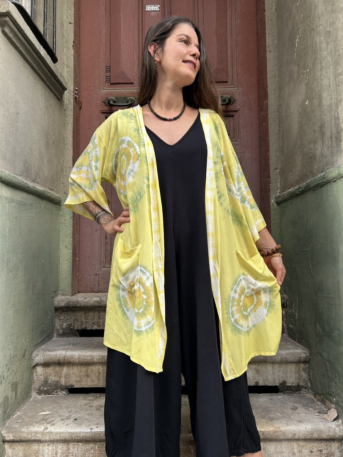 Bohem Batik desenli kimono, %100 viskon kumaştan el yapımı, M-XL bedenlere uygun, rahat ve şık bohem tarzda uzun kimono.