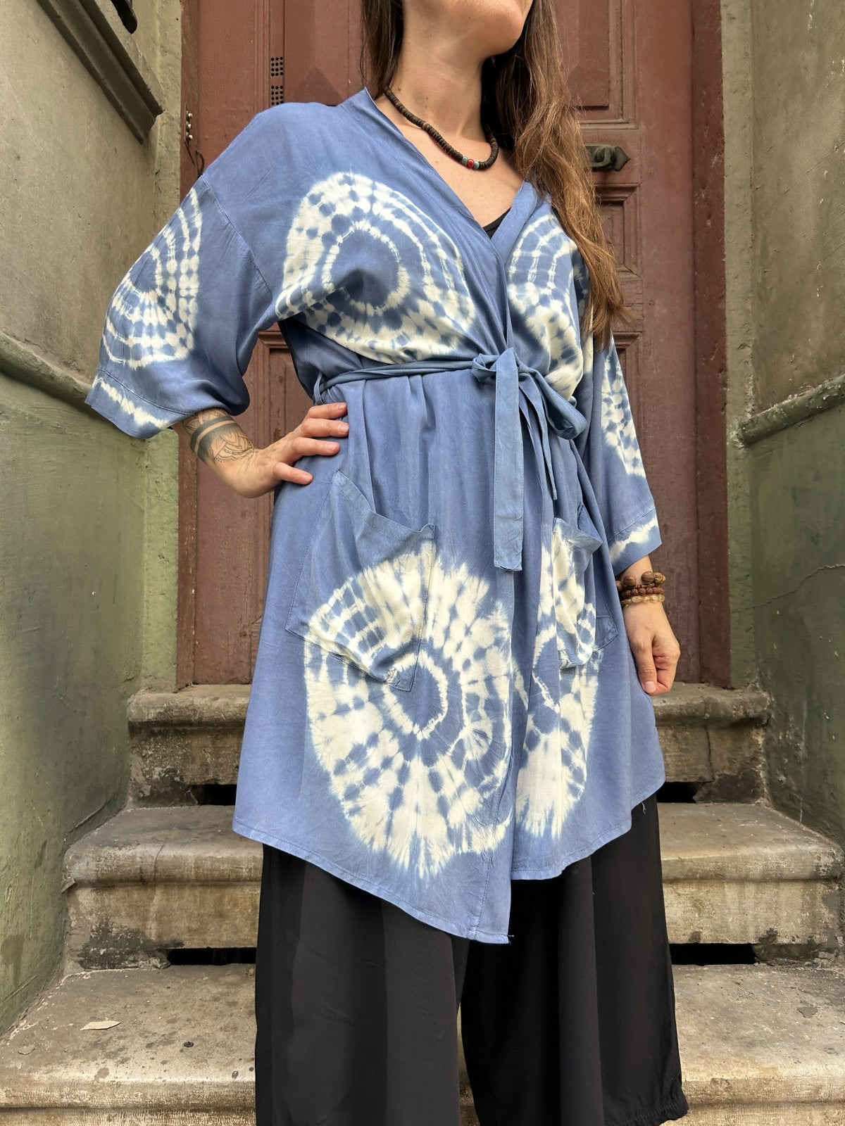 Bohem Batik desenli kimono, %100 viskon kumaştan el yapımı, M-XL bedenlere uygun, rahat ve şık bohem tarzda uzun kimono.