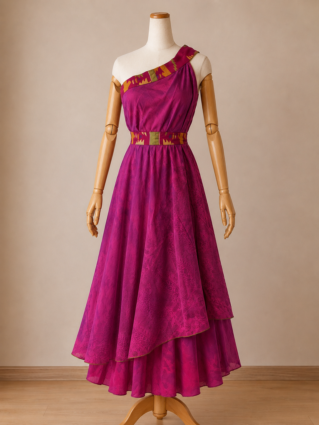 Çift Taraflı Bağlamalı İpek Etek Sarong – Pembe Desenli