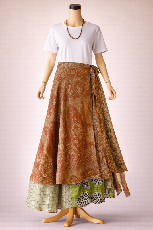 Çift Taraflı Bağlamalı İpek Etek – Toprak Desenli (Nepal)