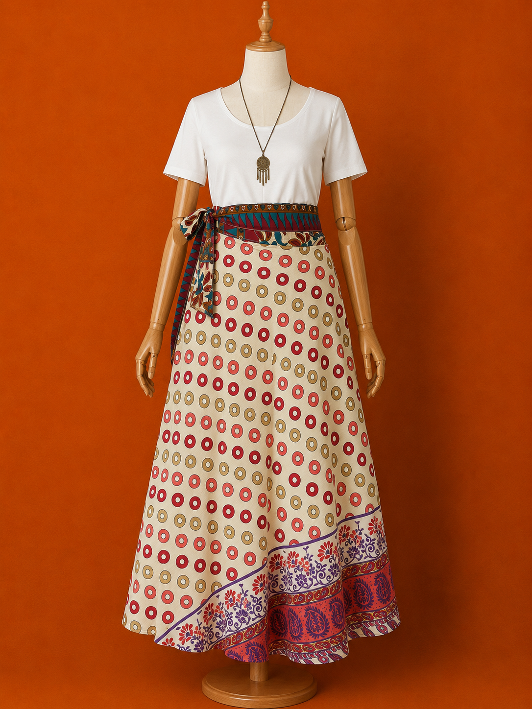 Çift Taraflı Kısa İpek Etek – Paisley Desenli Bohem Sarong Etek ve Elbise