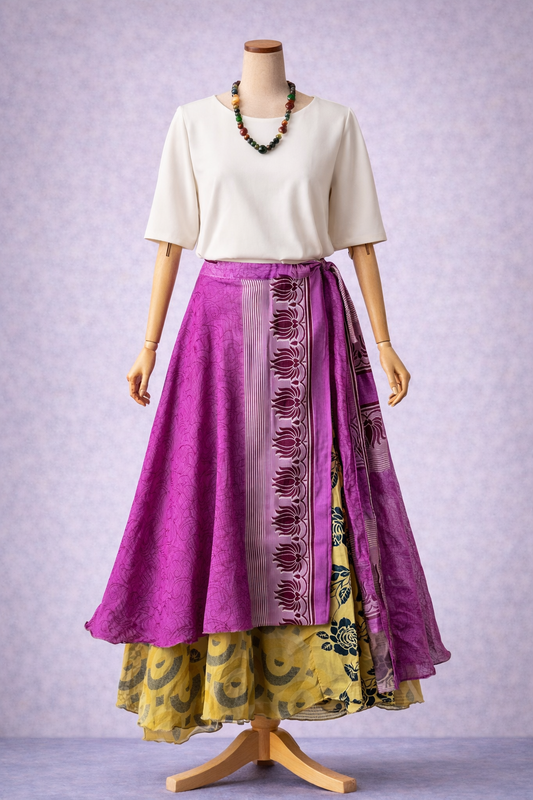 Çift Taraflı Bağlamalı İpek Etek – Pembe Lotus (Nepal)