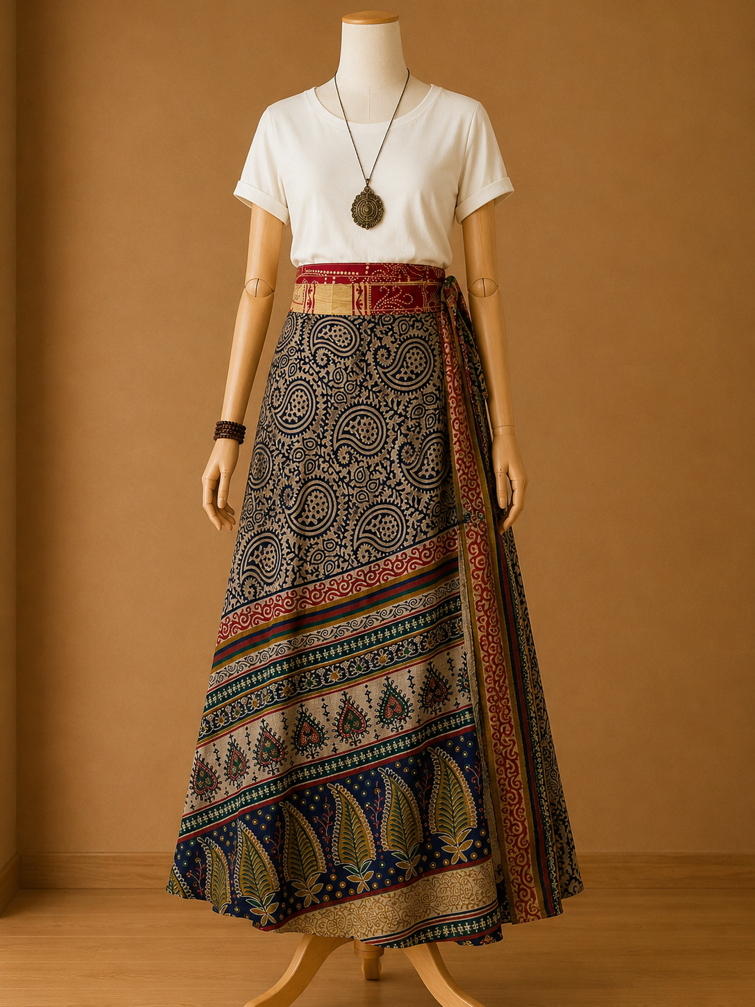 Çift Taraflı Bağlamalı İpek Etek Sarong – Bordo Siyah Paisley