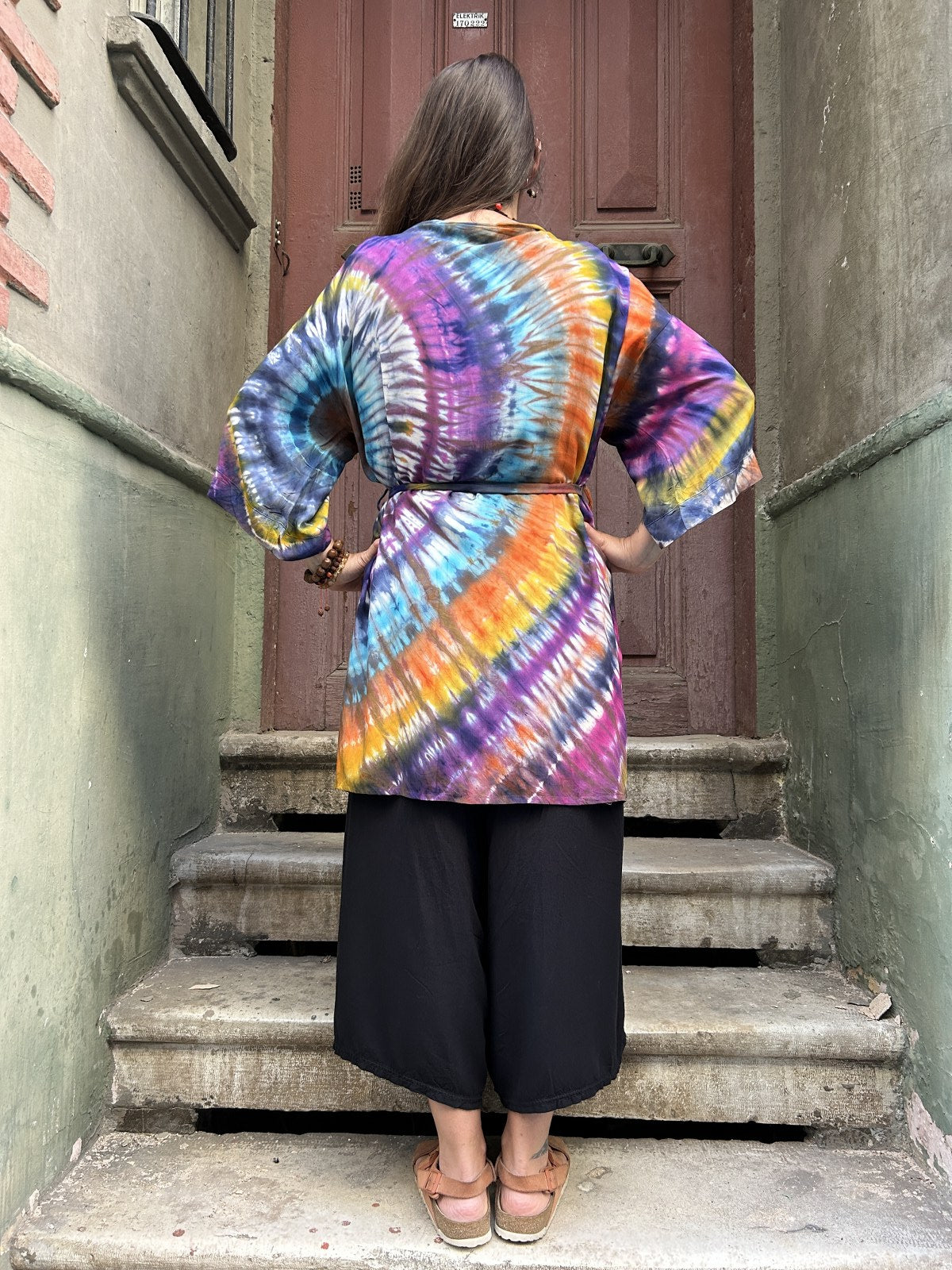 Unisex bohem batik kimono, %100 pamuk batik kumaştan el yapımı, standart beden, rahat ve şık bohem tarzda kimono.