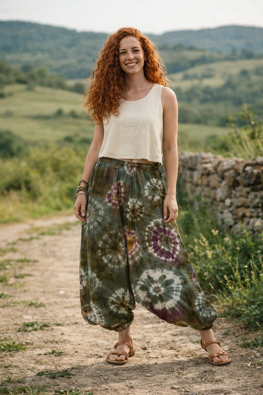 Lora | Batik Desenli %100 Pamuk Kadın Bohem Şalvar Pantolon