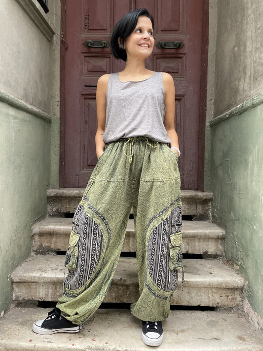 Kadın Nepal Taşlanmış Pantolon – Cepli, Rahat ve Bohem Tarz