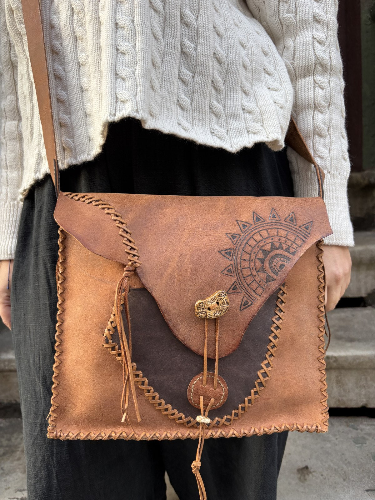 Bohemian Handmade Genuine Leather Dreamcatcher Phone Bag 