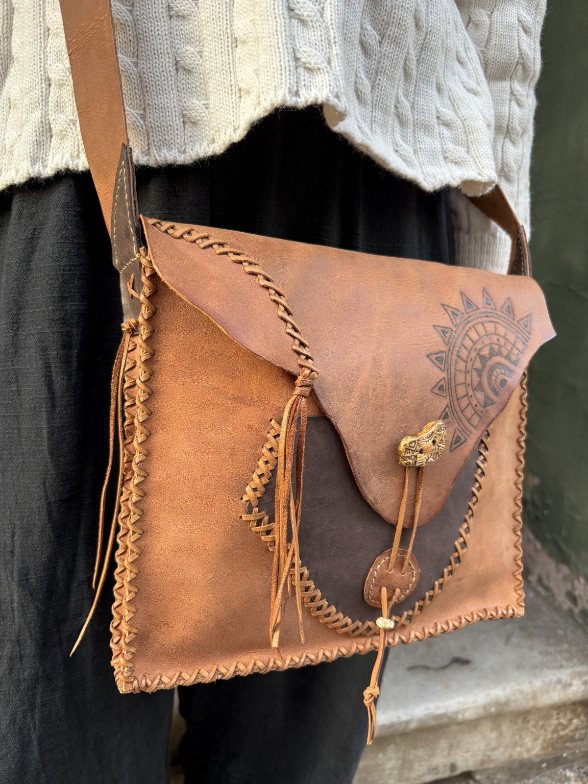 Bohemian Handmade Genuine Leather Dreamcatcher Phone Bag 