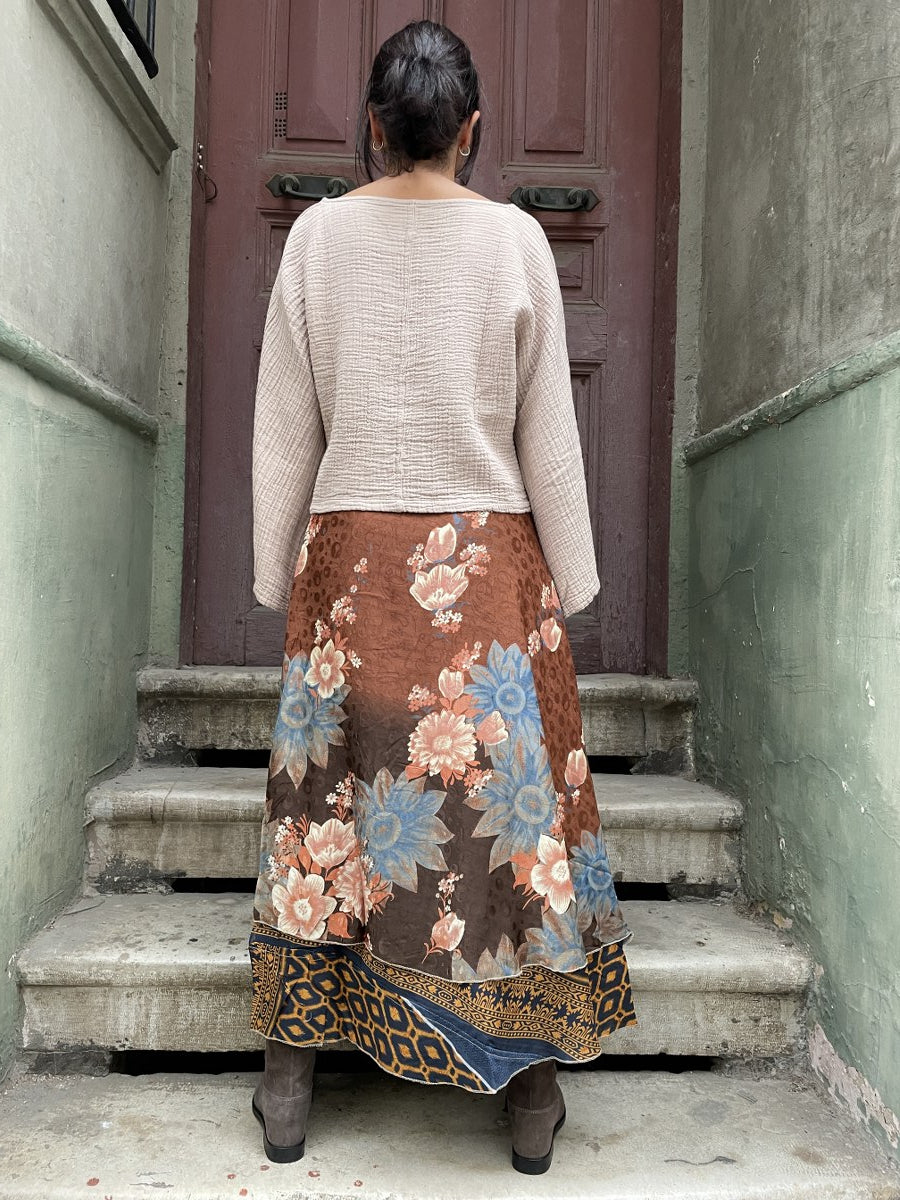 Nepal İpek Çift Taraflı Bağlamalı Etek – Sarı Desenli