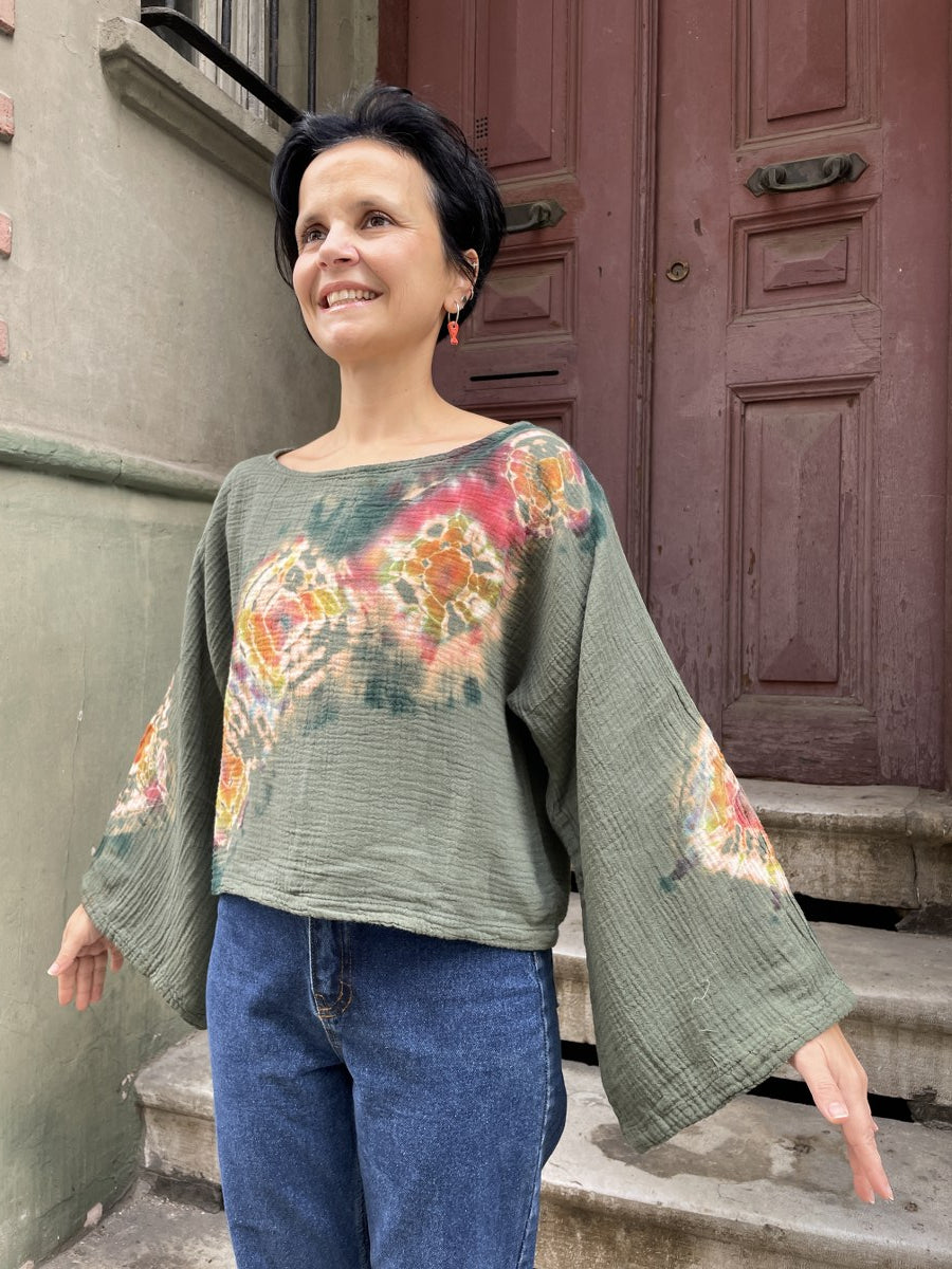 Batik Müslin Bluz – “Gaia” | El Boyaması,  Bohem Tasarım