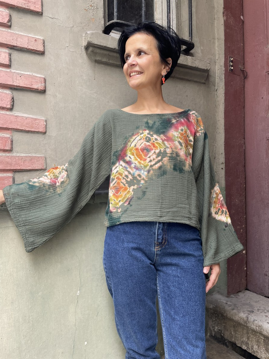 Batik Müslin Bluz – “Gaia” | El Boyaması,  Bohem Tasarım