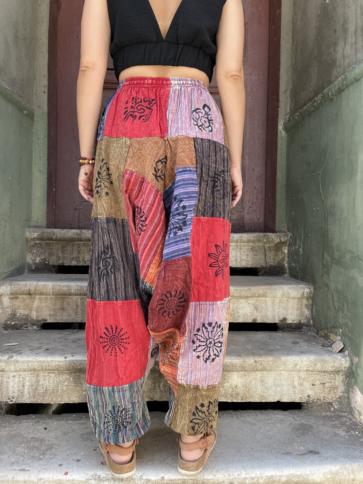 Unisex Nepal Patchwork Mantar Pembe Kadın Pantolon Şalvar