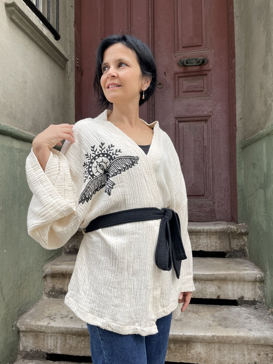 Anka Kuşu Bohem Kadın Yoga Doğal Kumaş Kimono