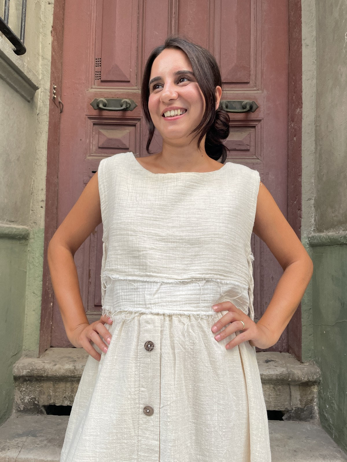 Bohem Müslin Kolsuz Crop Bluz