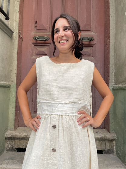 Bohem Müslin Kolsuz Crop Bluz
