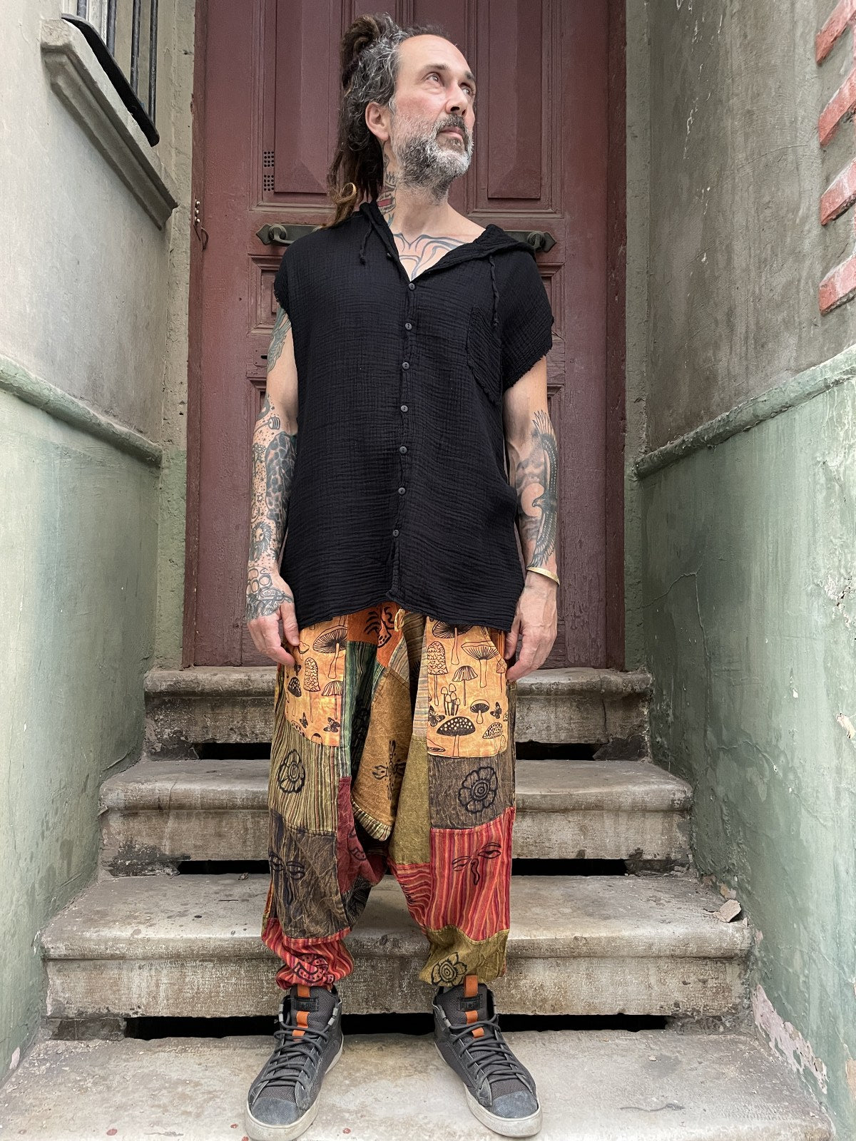 Unisex Nepal Patchwork Mantar Pantolon Şalvar