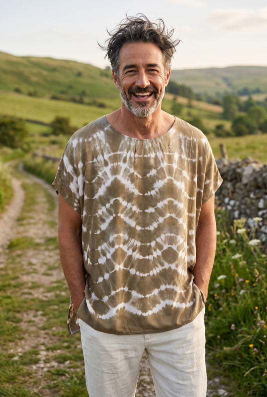 Bohem Batik Erkek Bluz  – Oversize Rahat Kesim – El Boyama Desenli