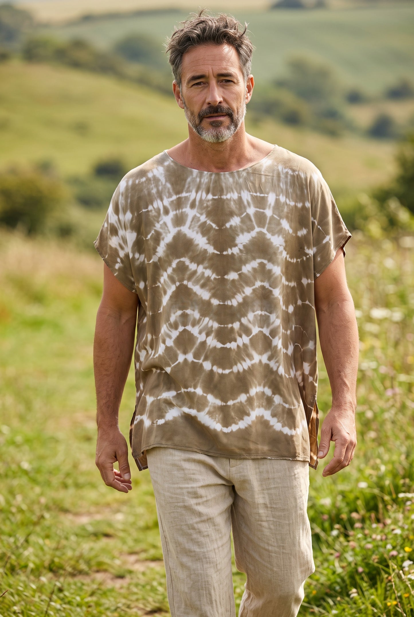 Bohem Batik Erkek Bluz  – Oversize Rahat Kesim – El Boyama Desenli