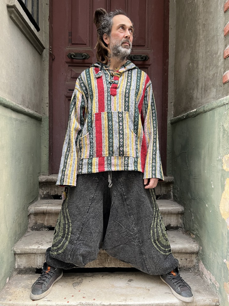 Unisex Bohem Nepal Şalvar Pantolon – Aum Desenli , Antrasit