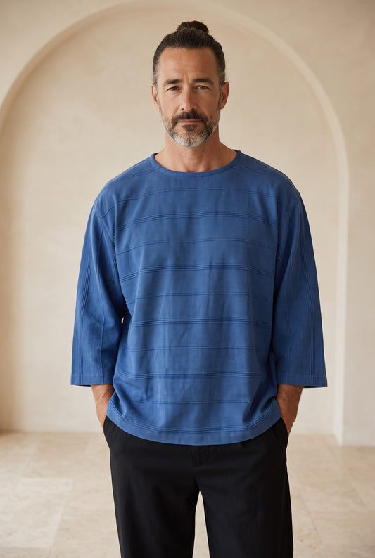 Sora Indigo Erkek Bluz – Doğal Pamuklu Kumaş, Oversize Rahat Kesim