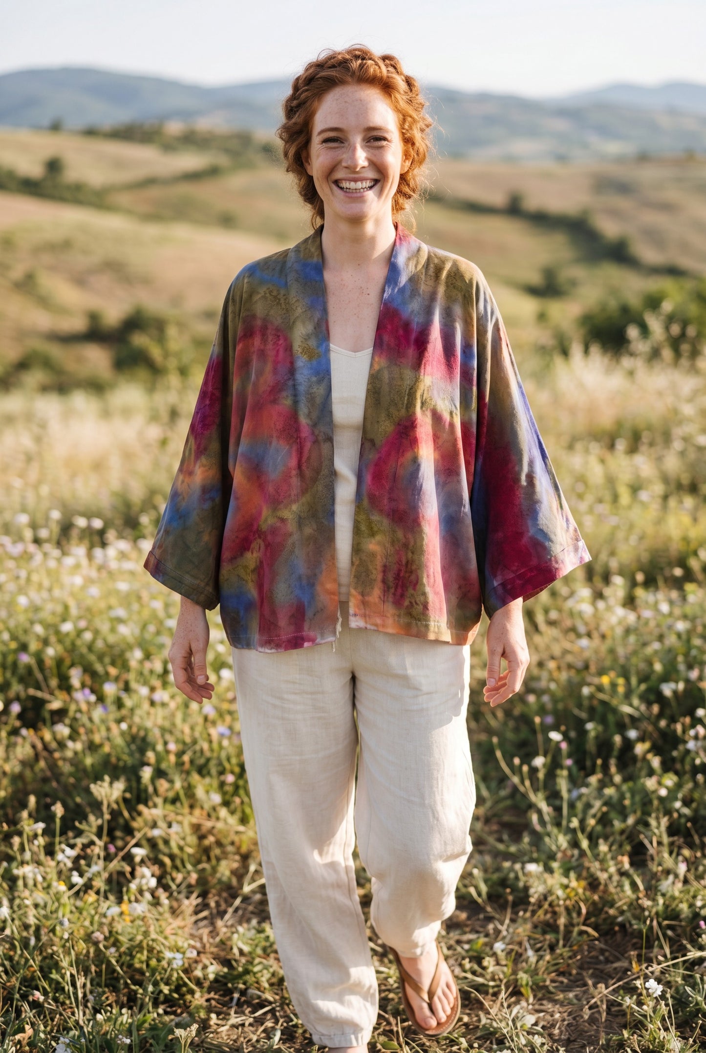 Terra Bohem Batik Kimono – El Boyama Desenli Salaş Kesim Kadın Kimono