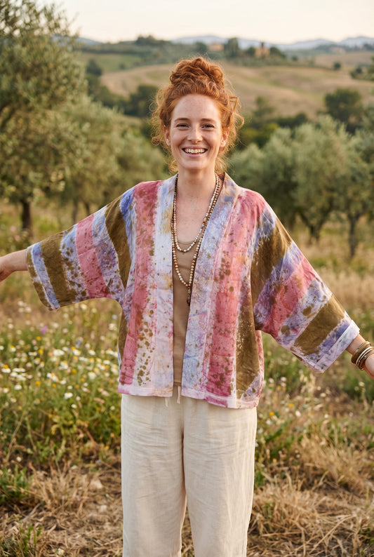 Rosalia Bohem Batik Kimono – El Boyama Desenli Salaş Kesim Kadın Kimono
