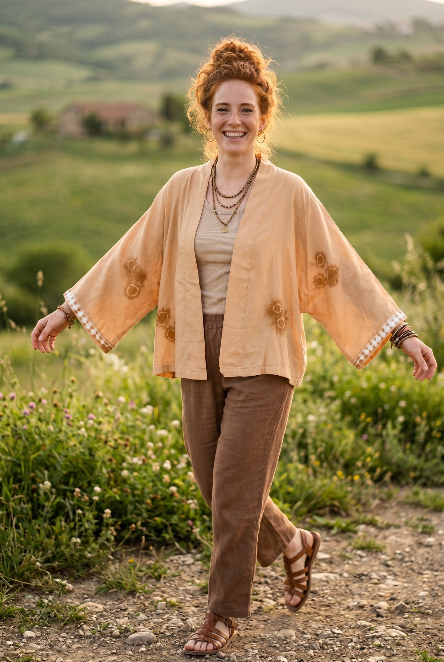 Sahara Bohem Batik Kimono – El Boyama Desenli Salaş Kesim Kadın Kimono