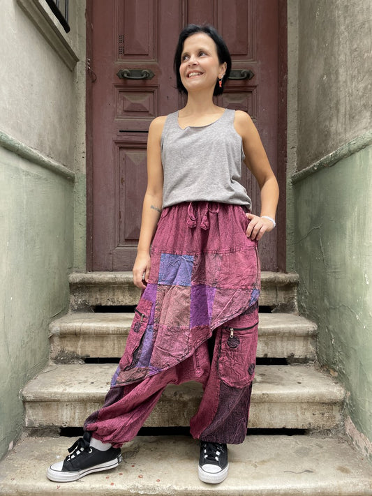 Kadın Bordo Nepal Patchwork Şalvar