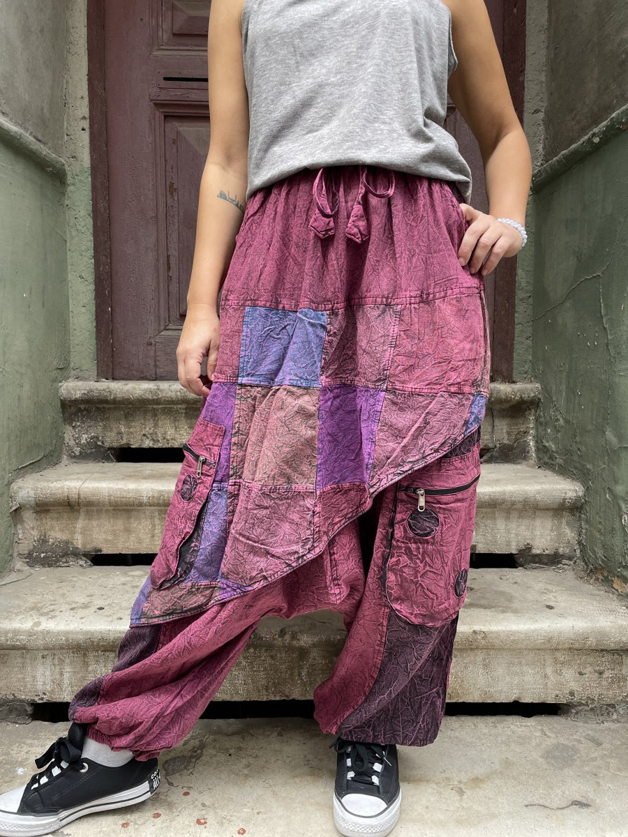 Kadın Bordo Nepal Patchwork Şalvar
