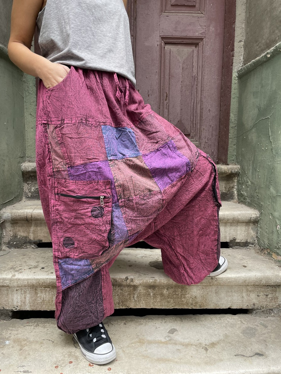Kadın Bordo Nepal Patchwork Şalvar