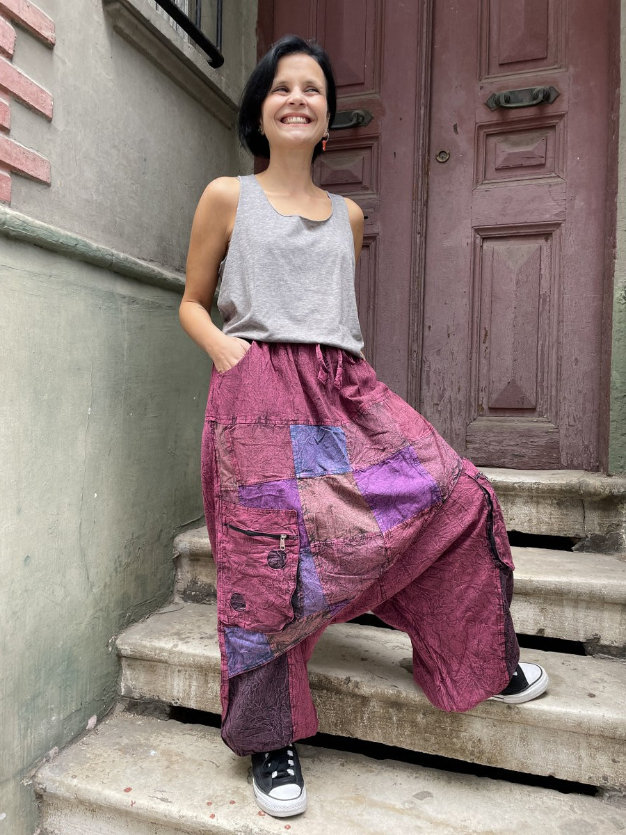 Kadın Bordo Nepal Patchwork Şalvar