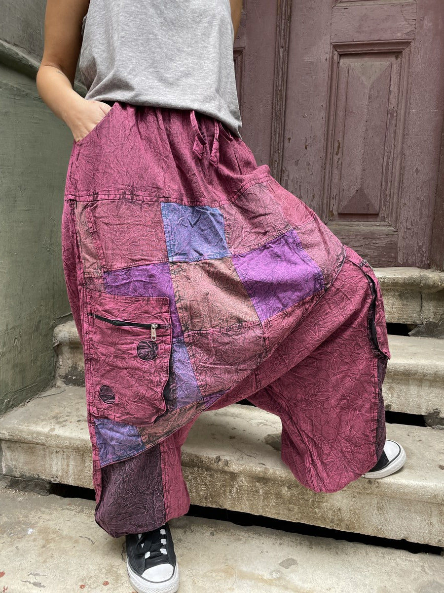 Kadın Bordo Nepal Patchwork Şalvar