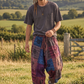 Nomad Patchwork Erkek  Mavi  Şalvar Pantalon - Büyük Beden Uyumlu
