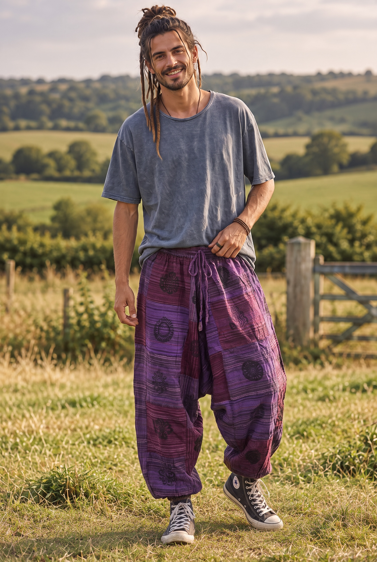Haze Patchwork Erkek  Mor Şalvar Pantalon - Büyük Beden Uyumlu