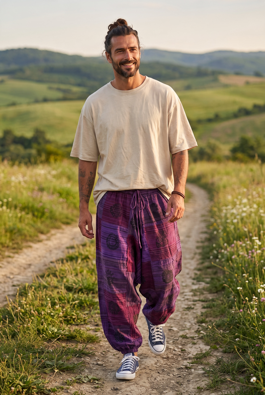 Unisex Haze Patchwork Mor Şalvar Pantolon - Büyük Beden Uyumlu