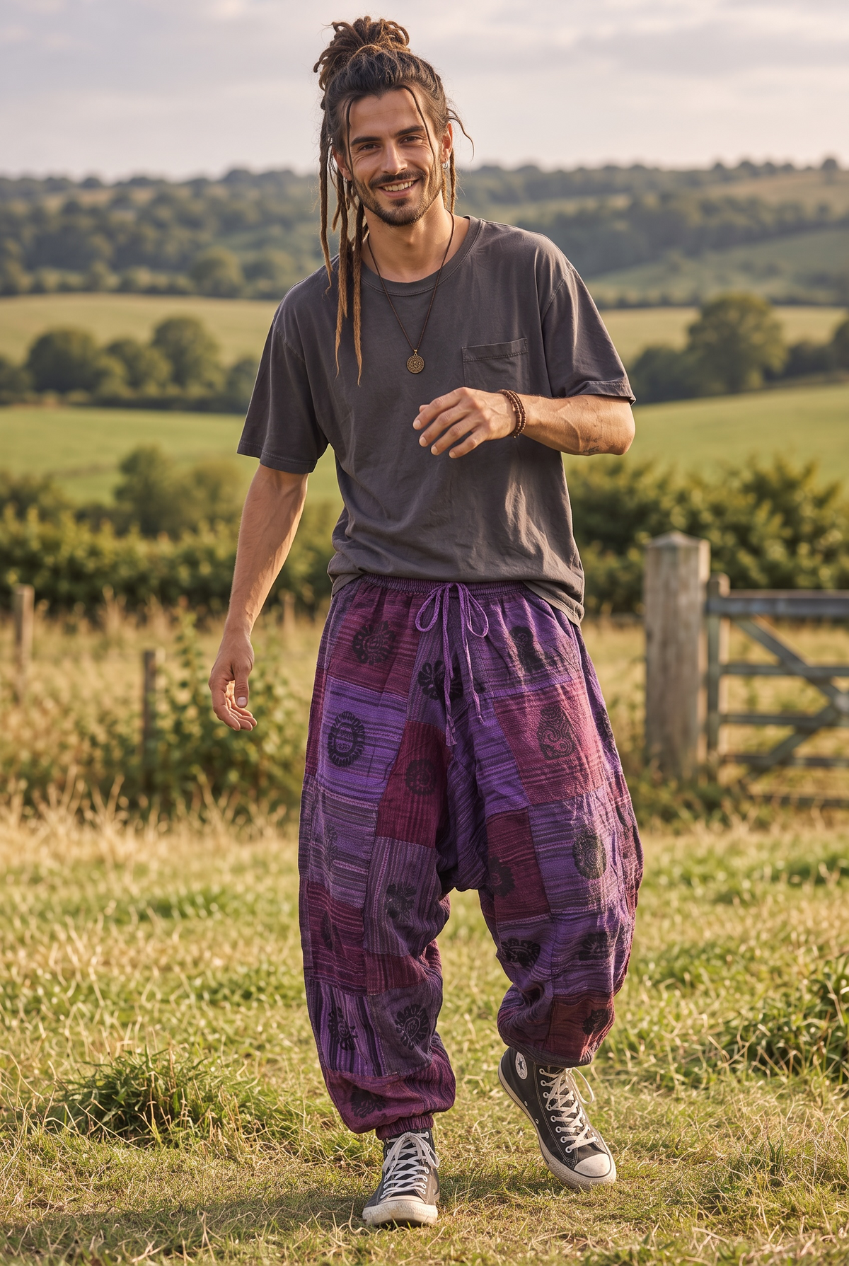 Haze Patchwork Erkek  Mor Şalvar Pantalon - Büyük Beden Uyumlu