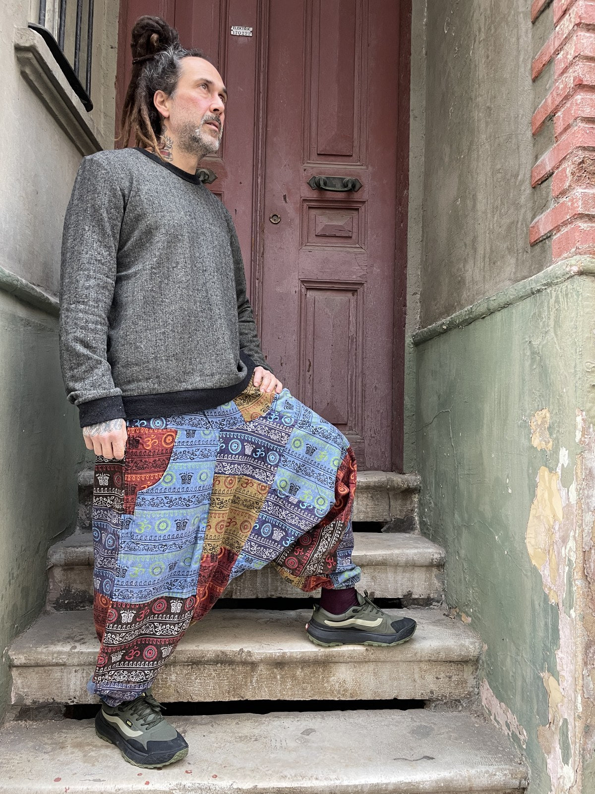 Unisex Nepal Patchwork Aum Şalvar Pantolon