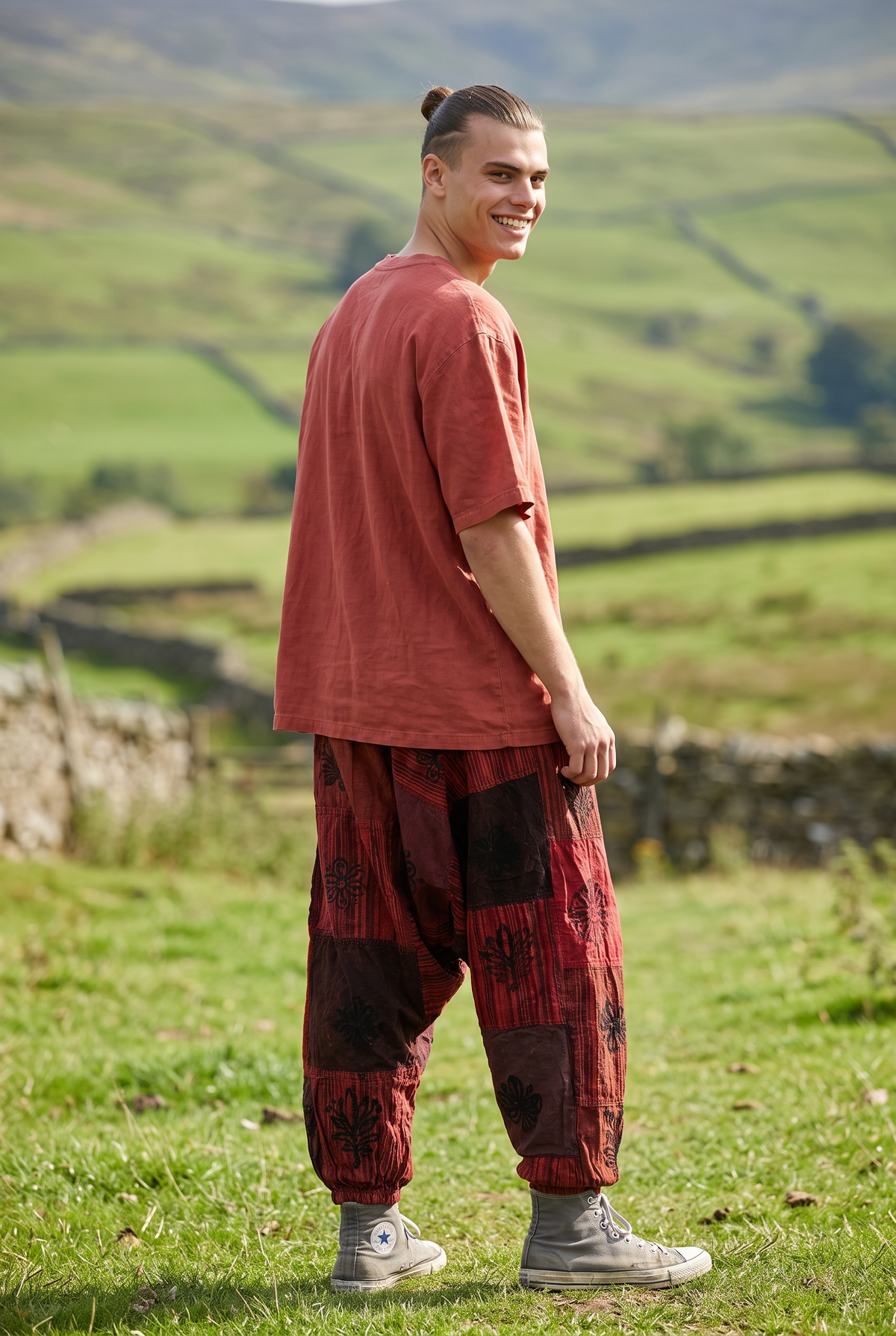 Unisex Nepal Patchwork Şalvar Pantolon – Kiremit Bordo, Salaş Tasarım