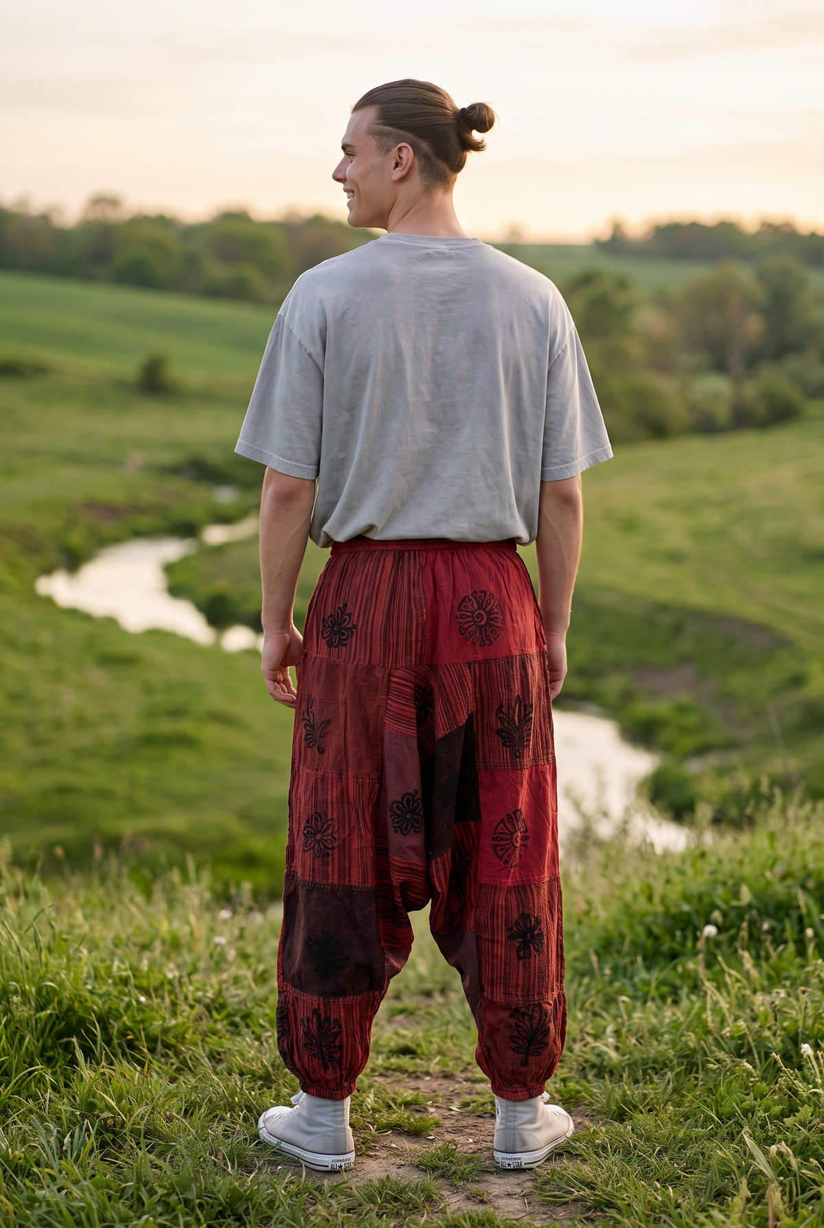 Unisex Nepal Patchwork Şalvar Pantolon – Kiremit Bordo, Salaş Tasarım