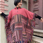 Unisex Bordo Nepal Patchwork Kışlık Panço
