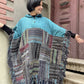 Unisex Turkuaz Nepal Patchwork Kışlık Panço