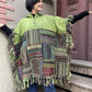 Unisex Yeşil Nepal Patchwork Kışlık Panço