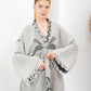 Soluk Gri Bohem Kadın Fil Desenli Doğal Kumaş Kimono Bornoz Kaftan