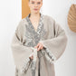 Vizon Gri Bohem Kadın Fil Desenli Doğal Kumaş Kimono Bornoz Kaftan