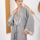 Soft Gri Bohem Kadın Göz Desenli Doğal Kumaş Kimono Bornoz Kaftan